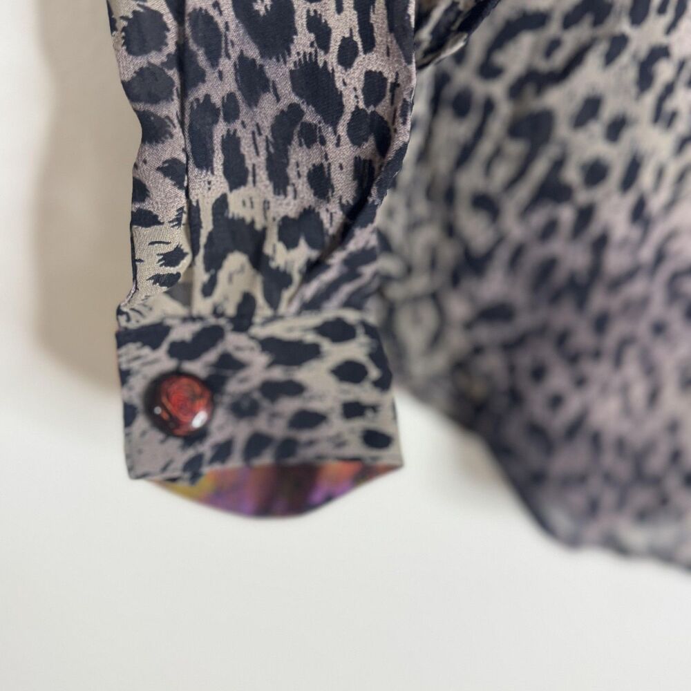 Vintage Dorothy Schoelen Shirt Womens medium Animal Print Floral Sheer 90s - Picture 5 of 13
